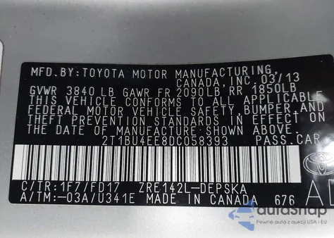 2013 Toyota Corolla S from USA, damaged, VIN 2T1BU4EE8DC058393